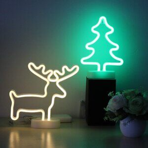 2 Packs Reindeer Tree Green Neon Wall Décor Lights USB and Battery Powered